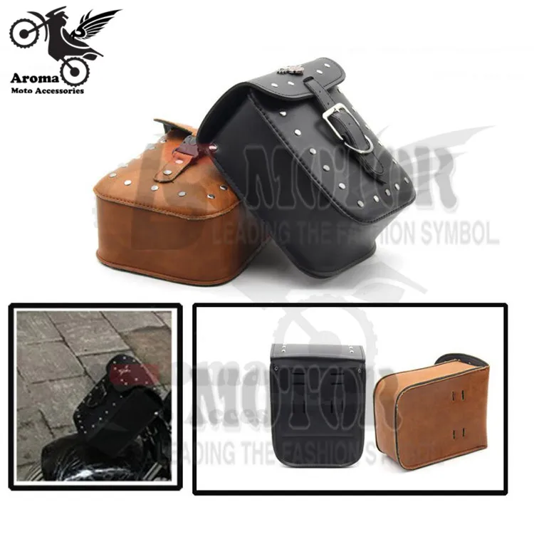 

1 PCS black brown PU saddlebag Leather motorcycle Saddle Bags motorbike side luggage for Harley Davidson cruise rivet moto bag