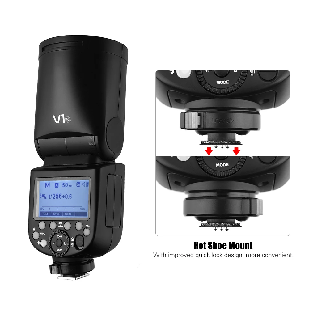 Профессиональная фотовспышка Godox V1N с круглой головкой для камеры Nikon D5300 D750 D850 D7100 Z7 s для фотосъемки