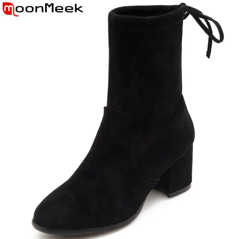 

MoonMeek HOT 2020 fashion ankle boots for women sqaure high heels boots lace up autumn winter boots women shoes big size 34-43