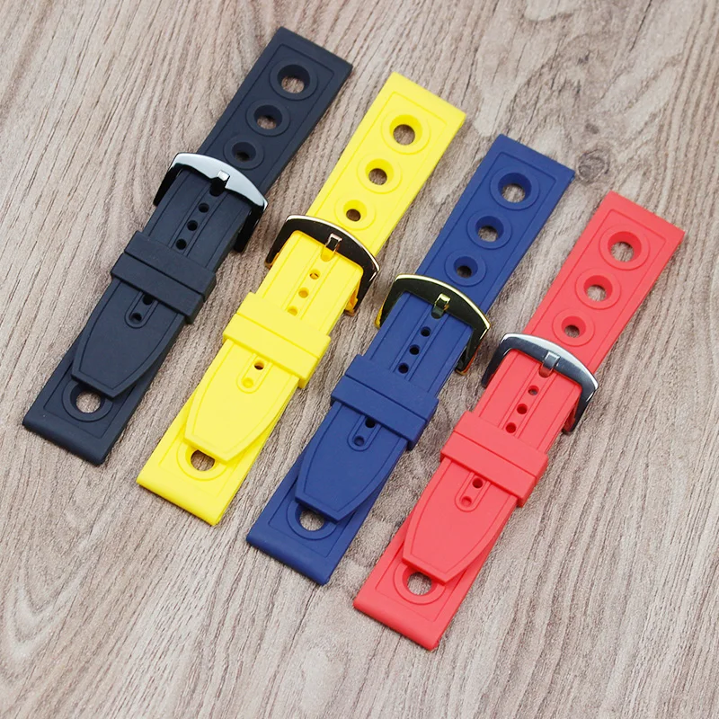 

Watch accessories rubber strap 22mm24mm for Breitling men's and women's sports waterproof silicone black Red yellow strap