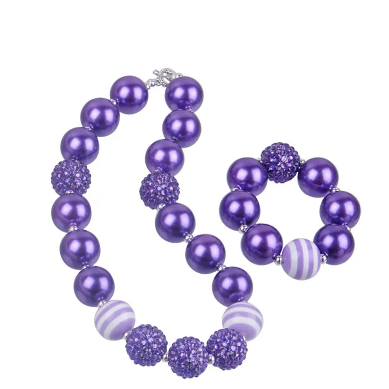 wholesale 5PCS Purple Pearl Beaded Kids Chunky Bubblegum Necklaces Set