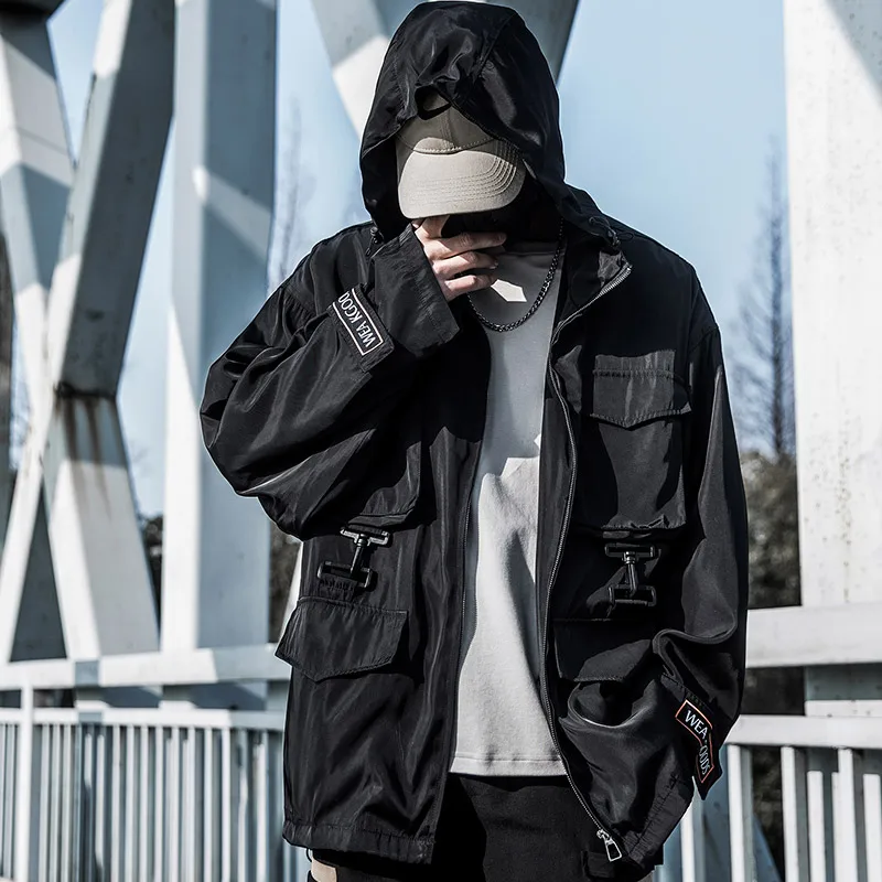 

2019 Autumn Men Harajuku Black Jacket Oversize Hoodie 100%Cotton Fashion Swag Coat And Jacket US Size