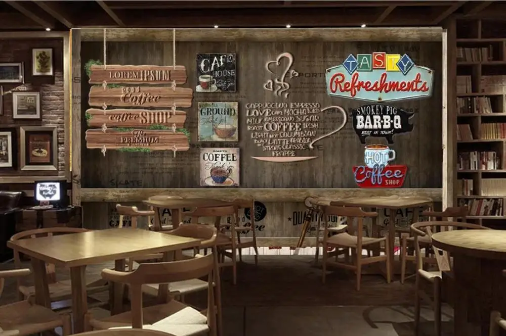 

Customized nostalgic coffee bar background wallpaper mural