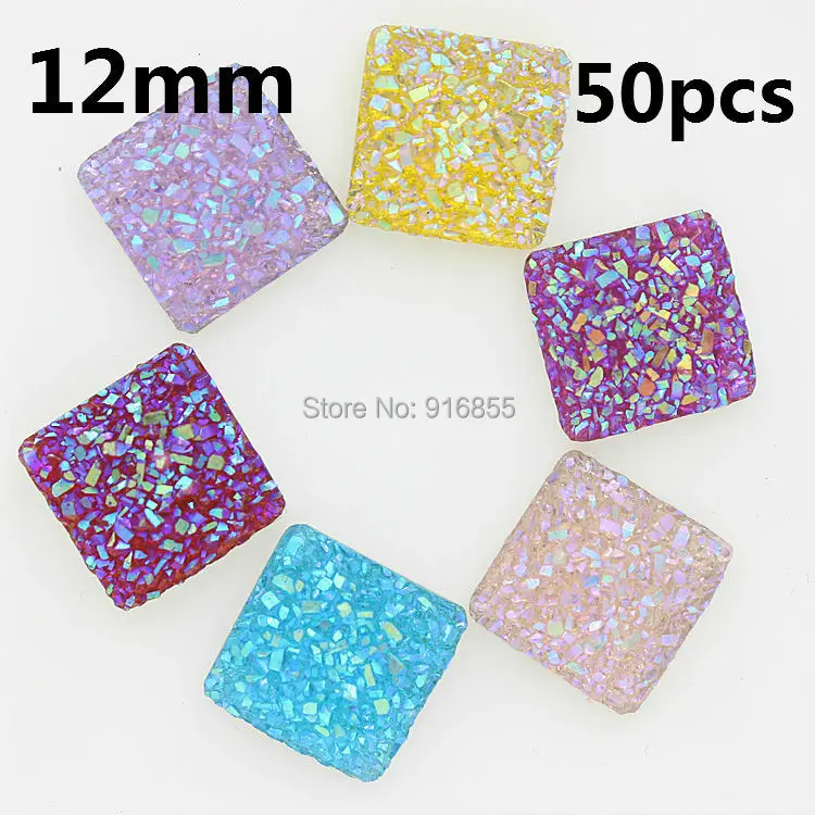 

Free shipping Fashion mixed color 12mm 50pcs AB Flatback Resin Square Stone beads, flatback resin rhinestone for DIY deco