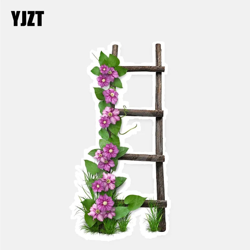 

YJZT 7.3*15CM Interesting Morning Glory On Wooden Ladder Decor Car Stickers Personalized High Quality Graphic 11A0769