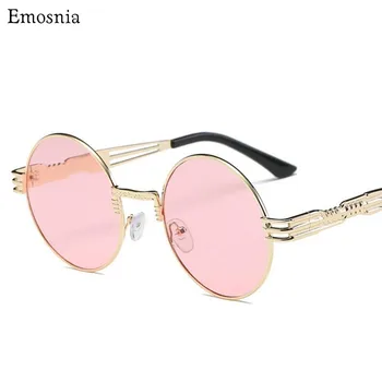 

EMOSNIA Chic Ladies Steampunk Round Sunglasses Women Gradient Sun Glasses For Woman Gold Metal Frame Eyewear Female Shades