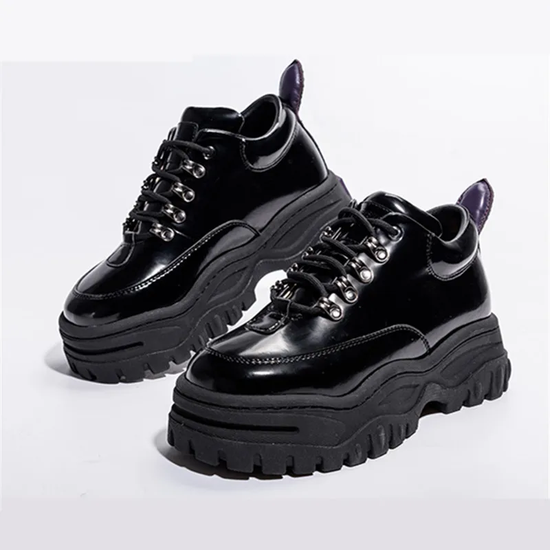 Jady/черные женские кроссовки из лакированной кожи; обувь на платформе; женская обувь на толстой мягкой подошве; женская повседневная обувь на плоской подошве; tenis feminino Espadrilles - Цвет: All Black