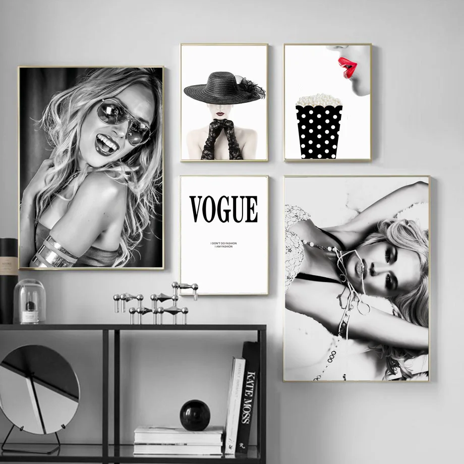 Модные очки для девочек шляпа с красными губами настенная живопись на холсте