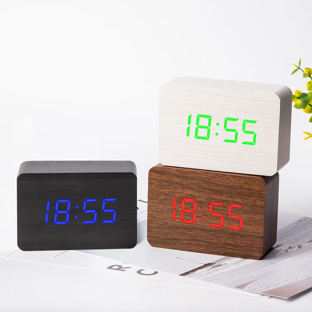 Кубические деревянные часы цифровой светодиодный Настольный будильник термометр управление звуками светодиодный дисплей календарь BestSelling2018Products