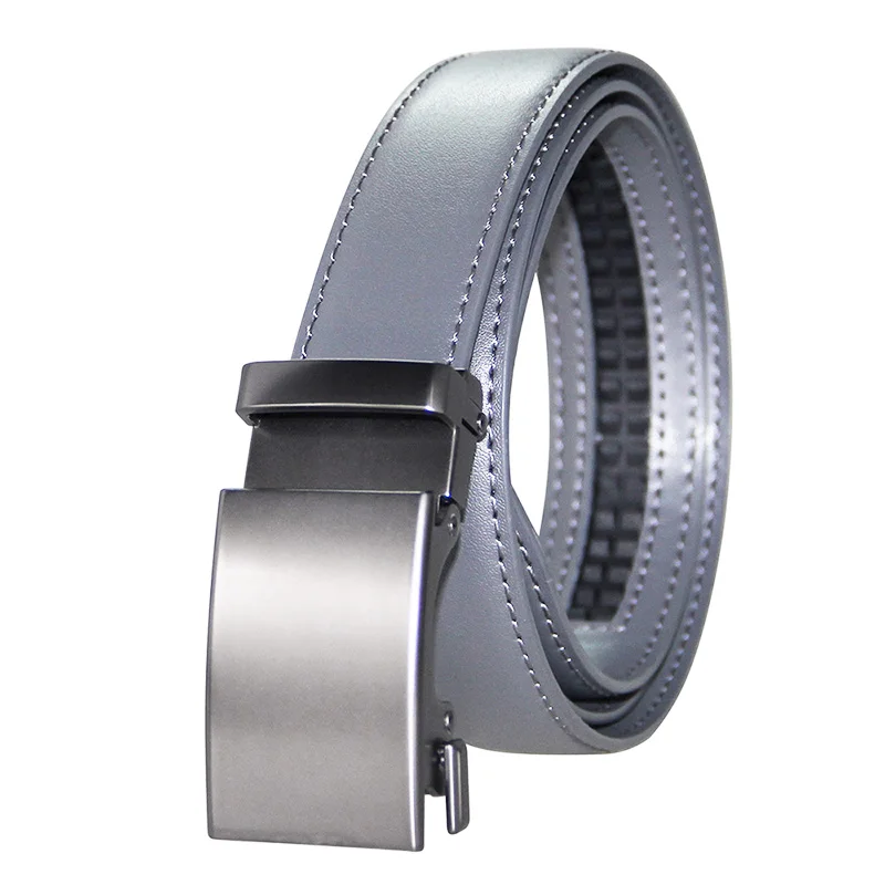 Mens High Quality Genuine Leather Belt Ratchet Automatic Buckle Men