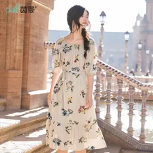 INMAN летнее праздничное элегантное платье в романтическом стиле с воротником-лодочкой, женское платье до середины голени с цветочным рисунком