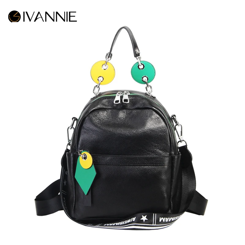 

2019 New Backpack Women Genuine Leather Black Bag Female Cow Leather Solid Girls Backpack Simple Design teenage shoulder Bag