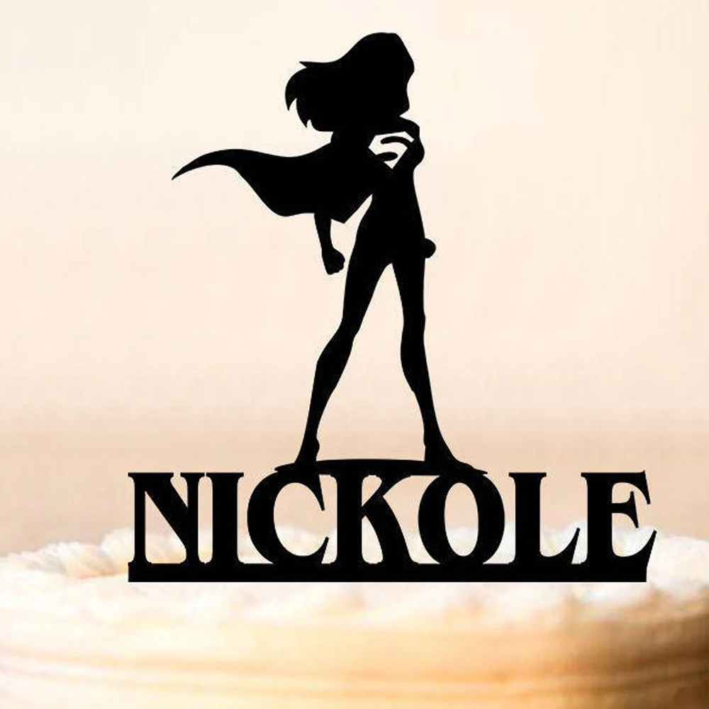 Personalized name Birthday Cake Topper with Supergirl,Super woman Birthday Party Cake Topper,Supergirl Silhouette Cake Topper
