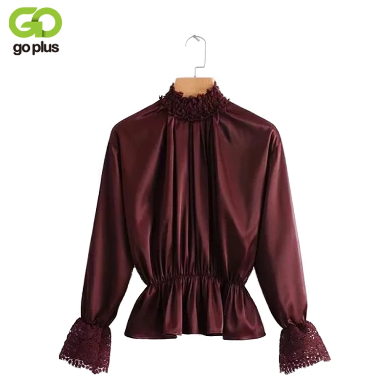 GOPLUS Elegant Lace Turtleneck Women Blouses Elastic Waist Laces Long