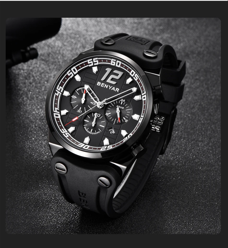Новые BENYAR мужские часы лучший бренд класса люкс модный Хронограф Спортивные Силиконовые кварцевые военные часы Relogio Masculino