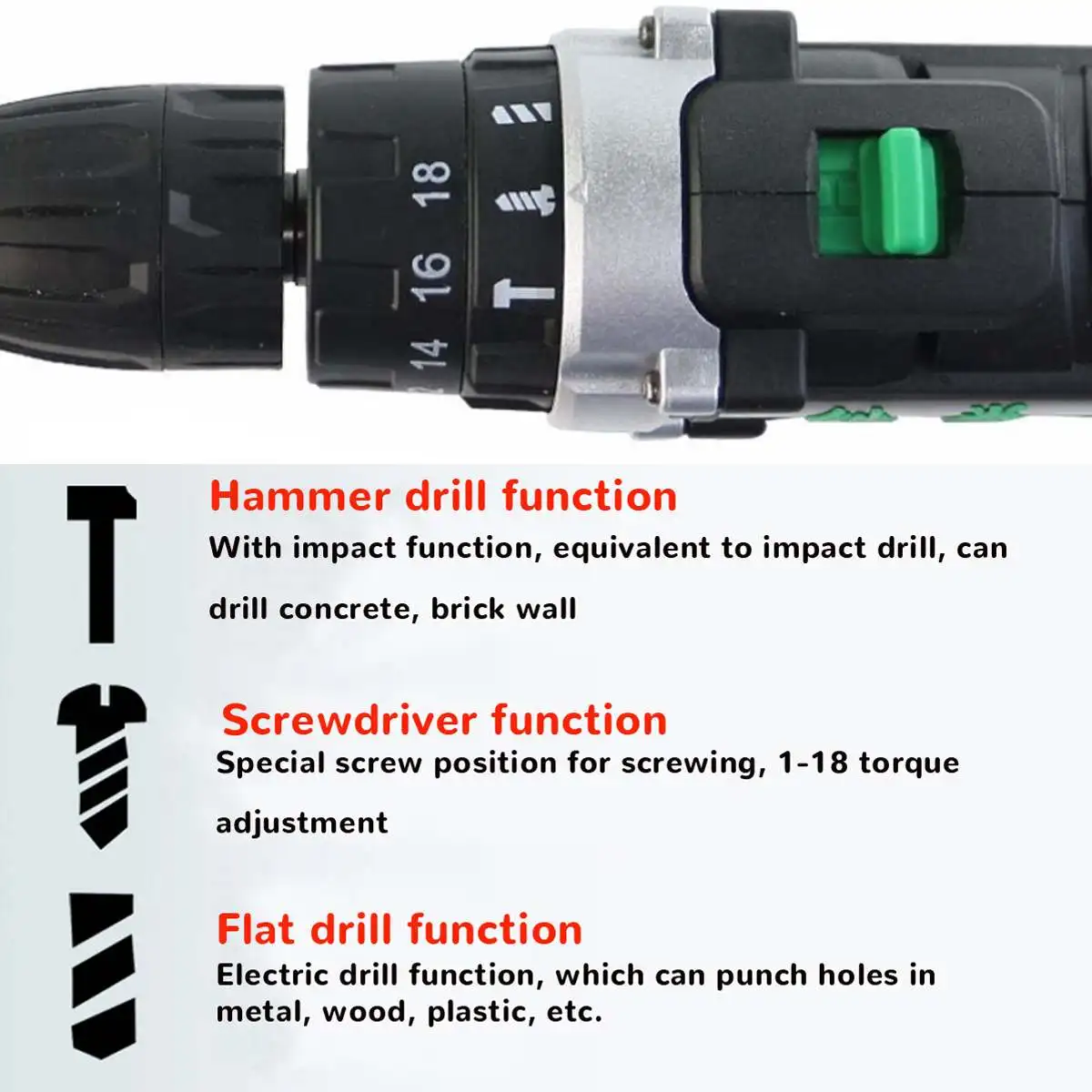 21V 3 in 1 Impact Drill Electric Screwdriver Electric Hand drill Battery Cordless Hammer Drill Home DIY Power Tools+Storage Box