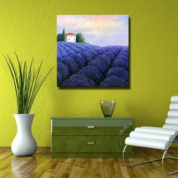 

High Skilled Artist Hand Painted Pastoral Landscape Oil Painting for Living Room Purple Lavender Canvas Art Painting Picture