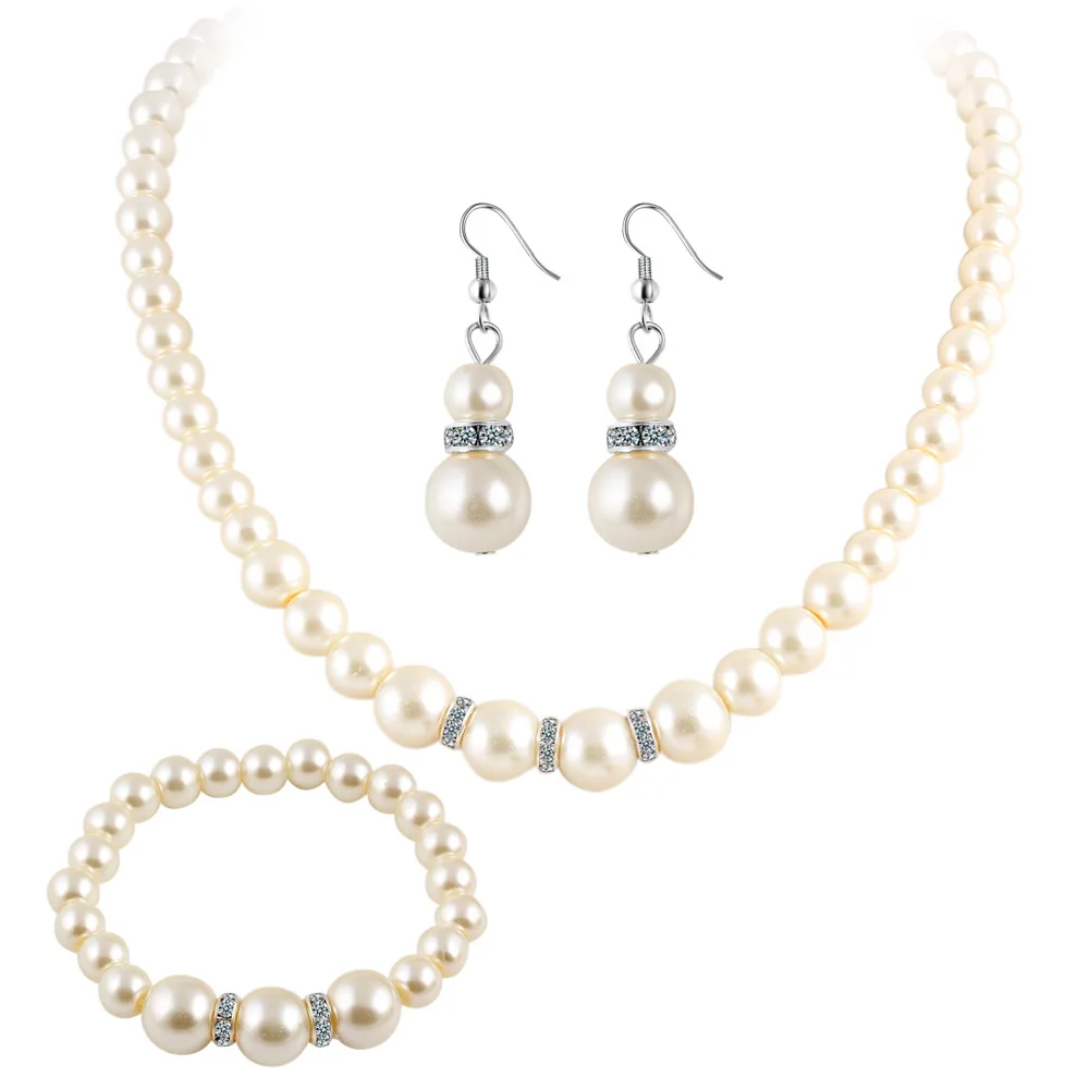 

SIZZZ Simulated-pearl Crystal Necklace Earrings Bracelet Set Women's Bridal Accessories Wholesale