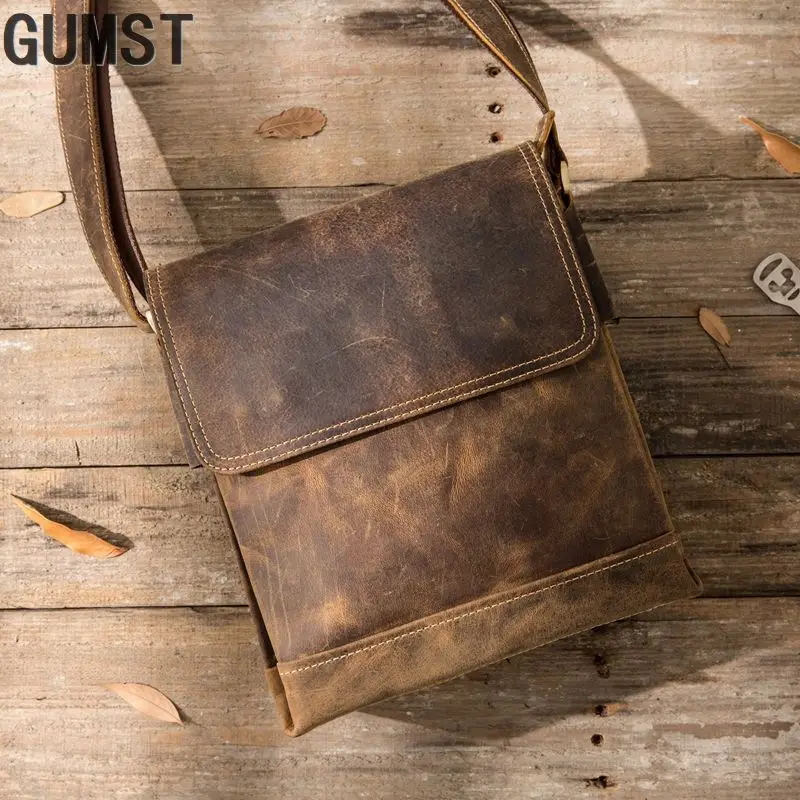 

Genuine Crazy Horse Leather Original Handmade Men Messenger Bag Vintage Luxury Shoulder Bag Casual Message Bag Designer Body Bag