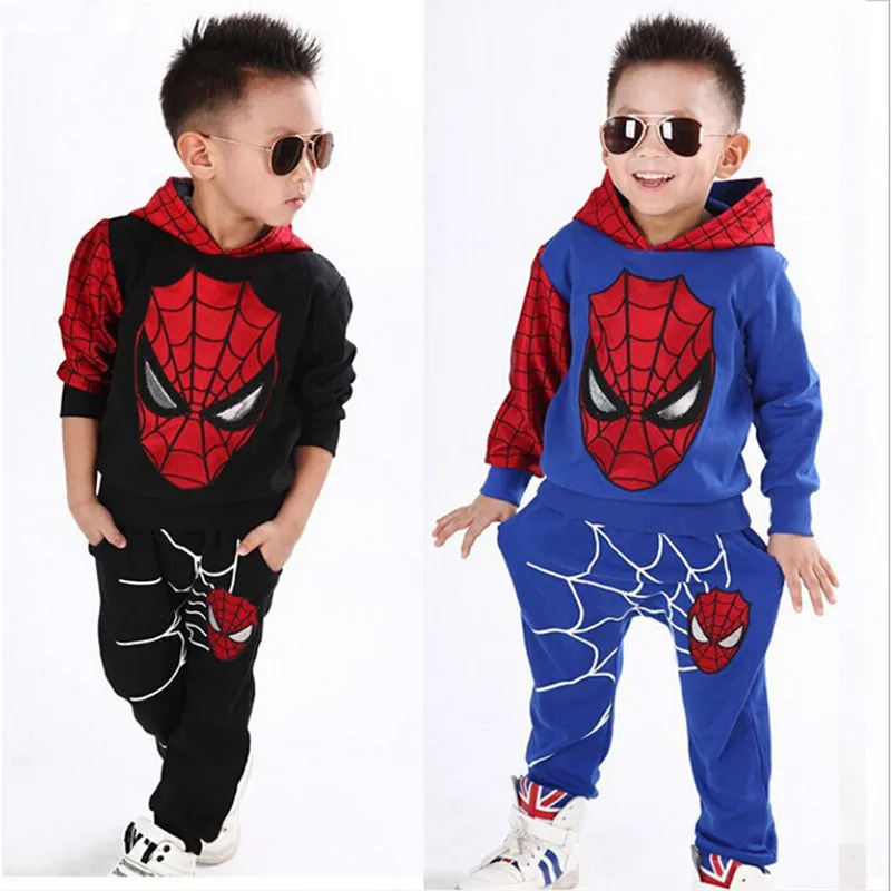 

Superman Hoodies children's Clothing Spiderman Costume Spider - Man Suit Sweatshirt Set Marvel Cartoon Shirt Christmas Clothes