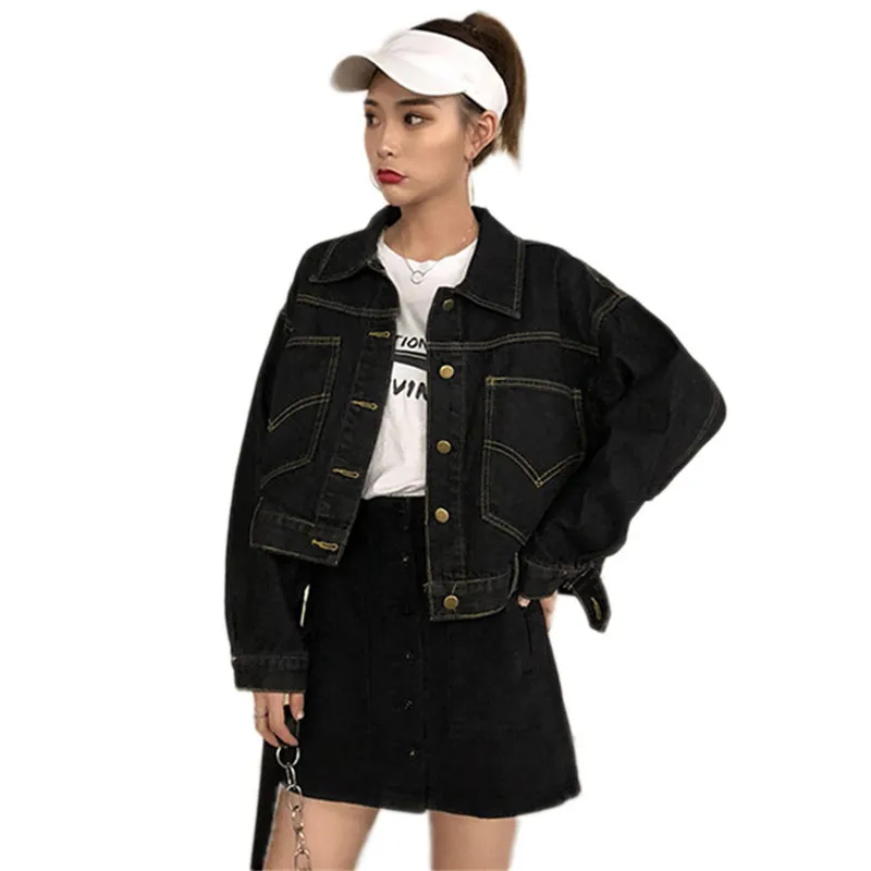 

Women Denim Jacket Spring New Solid Color Elegant Loose Short Outerwear Autumn Fashion Long-Sleeved Single-Breasted Coat Lj274