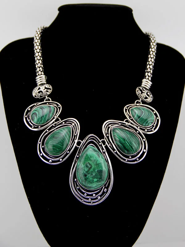 Hot tibetan silver malachite tribal bib choker chunky statement necklaces pendant for woman jewelry