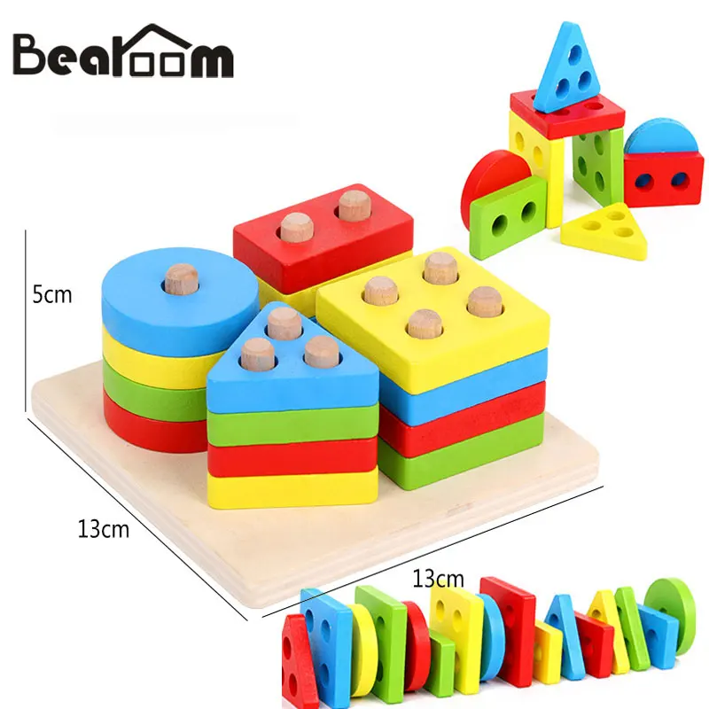 

Bearoom Learning Education Puzzle Wooden Montessori Toys For Children 3d Geometry Jigsaw Toy Baby Sensory Cognition Resources