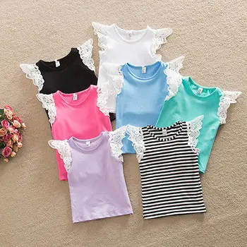 

Kids Baby Girls Summer Casual Short Sleeve Lace T-shirt Tops Cotton Top T Shits Baby Girls Clothes 0-3Y