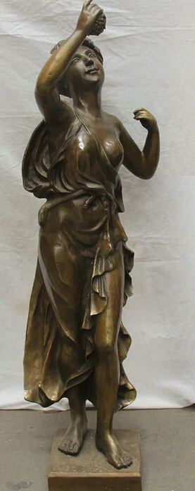 

JP S62 36" Chinese Western Copper Stand Sexy Nude Woman Lady Girl Hold Grape Statue (B0413)