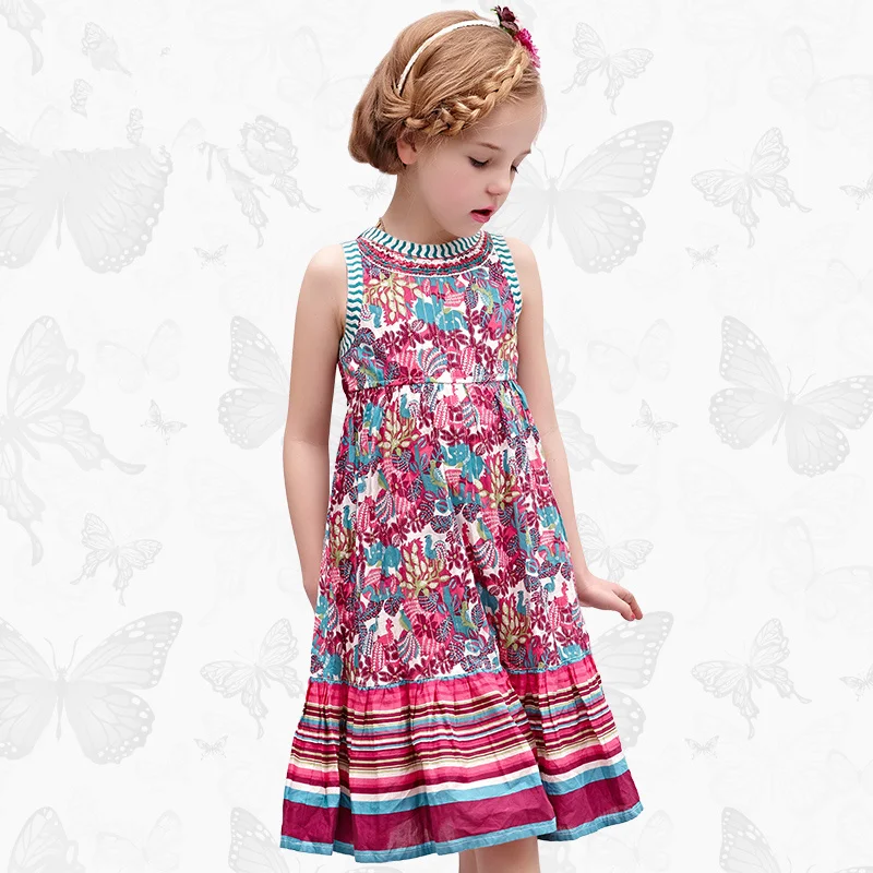 

W.L.Monsoon Brand Children's clothing Girls dress Summer dress New printing sleeveless Dress Big pendulum Puff Princess dress