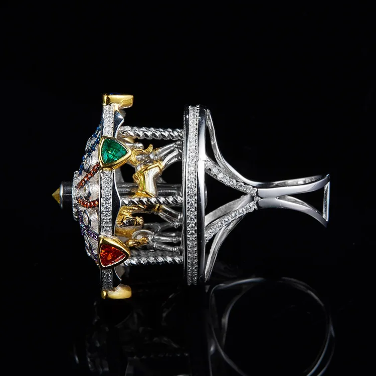 

luxury brand jewellry hollow 3D merry-go-round ring, Designer Fashion 925 Sterling Silver Jewelry 3A Cubic Zironia party ring