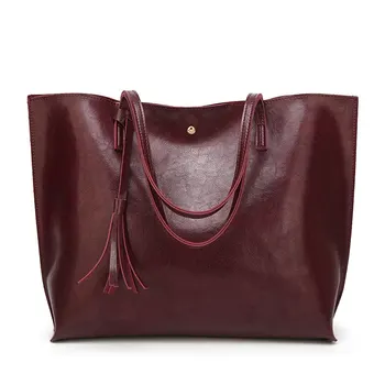 

Chu JJ Vintage Shoulder Bag For Women Shopping Bags Simple Tassel Women's Pu Leather Handbag Bolsas Feminina Big Size Tote Bag