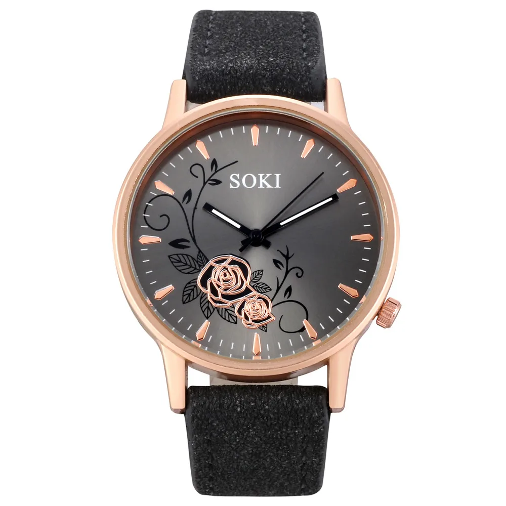 

Reloj Mujer 2018 Fashion Women Watch Casaul PU Leather Band Floral Pattern Elegant Clock Analog Quartz Business Wrist Watch
