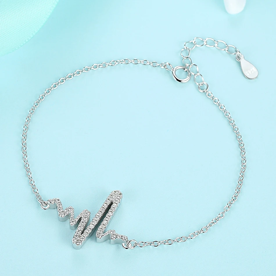 ELESHE AAA+ Micro Pave CZ Кристалл сердцебиение браслеты для женщин 925 браслеты из стерлингового серебра Свадебные ювелирные изделия
