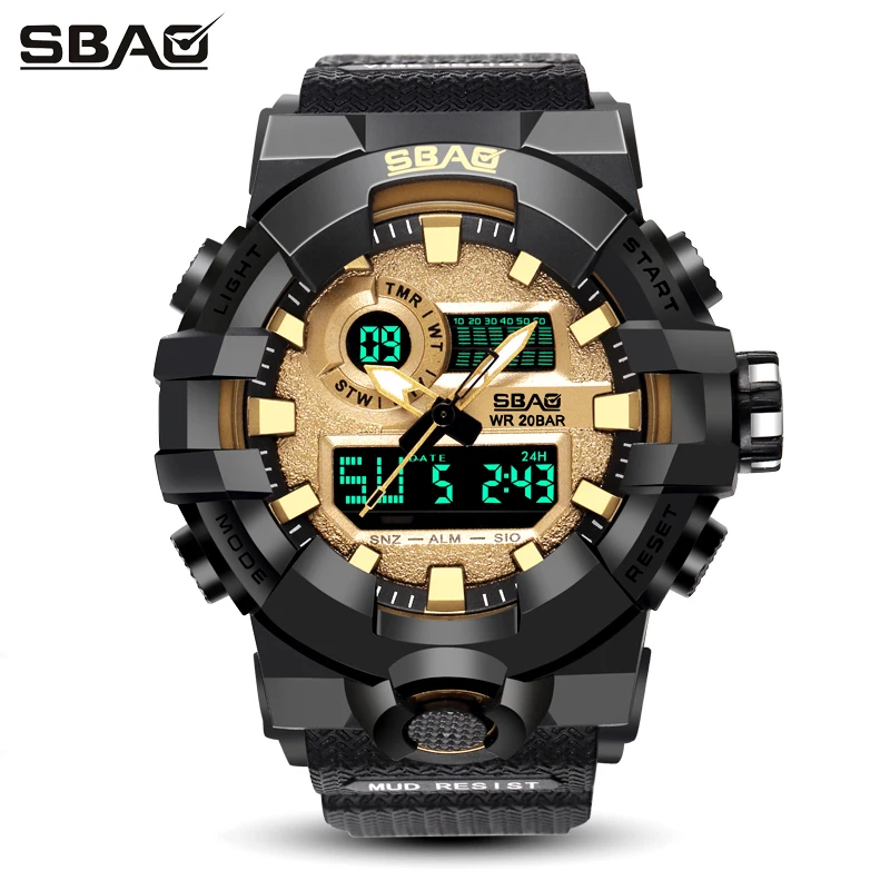 

SBAO Men Sports Watches Dual Display Analog Digital LED Quartz Clock Waterproof Wristwatch Relogio Masculino Military Watch Male