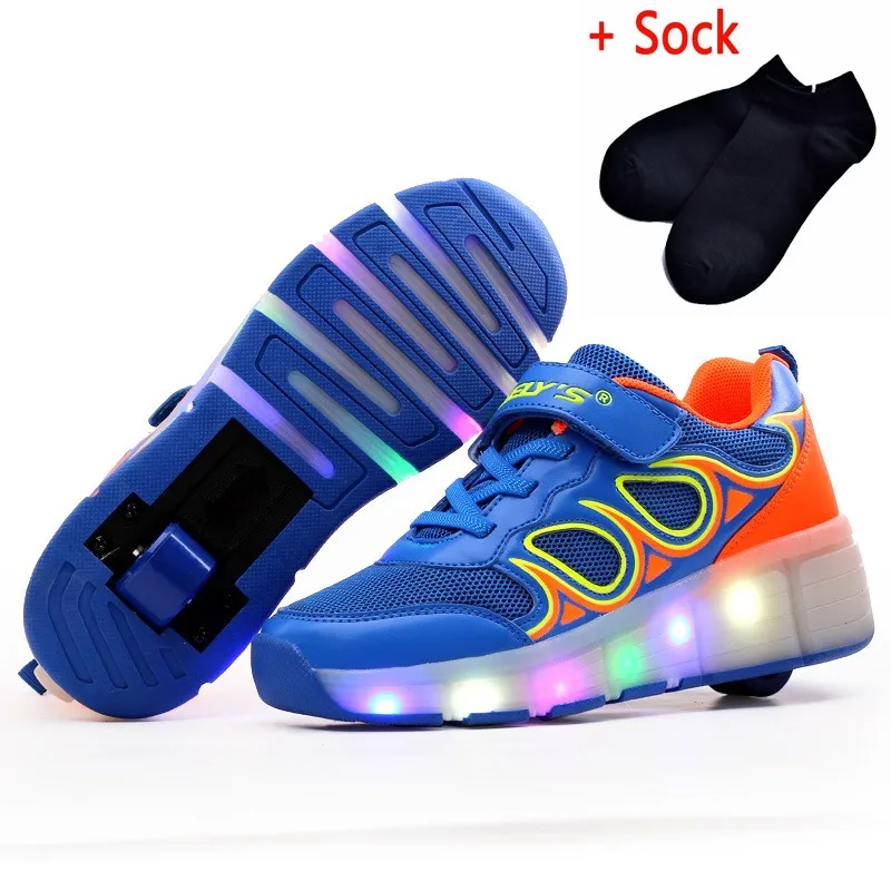 Светодиодные колёса обувь Дети светящиеся кроссовки со светом колеса роликов обувь для скейтборда освещенные обувь для детей мальчиков девочек - Цвет: blue B084