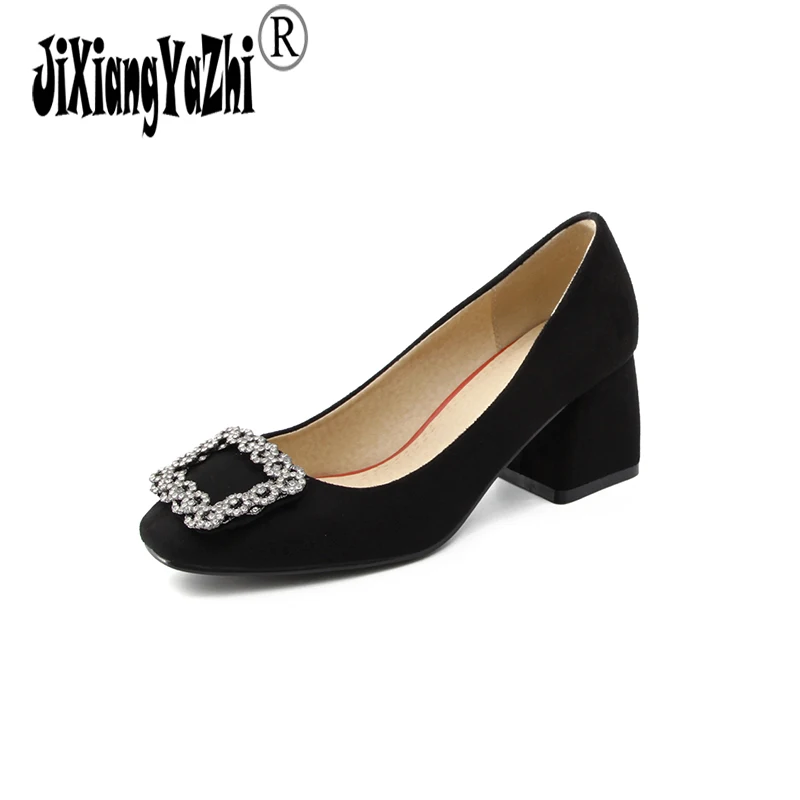 

JIXIANGYAZHI brand 2018 square diamond rough with a single scrub shallow mouth ladies shoes # C-046