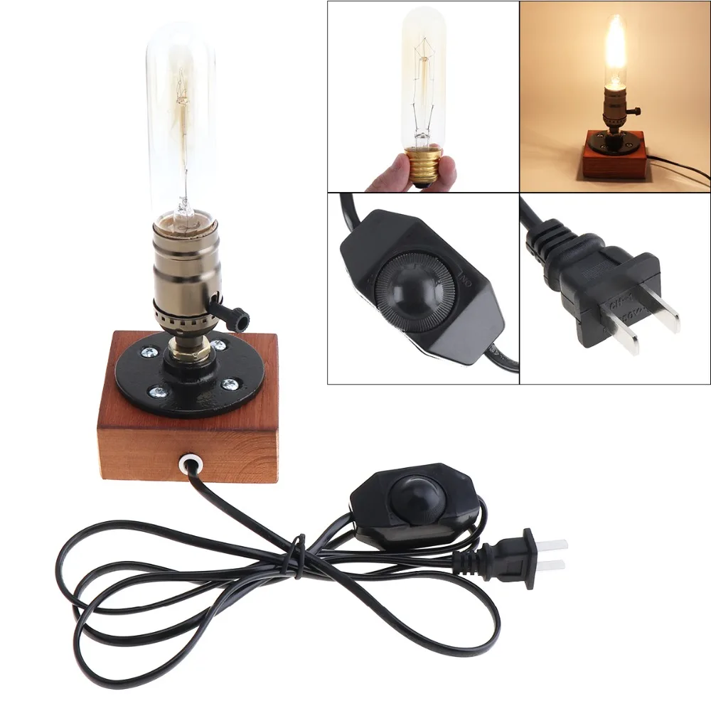 

Retro Style Vintage Industrial Single Socket Table Bedside Desk Lamp Wooden Base Creative Edison Light Bulb Included Home Shop D