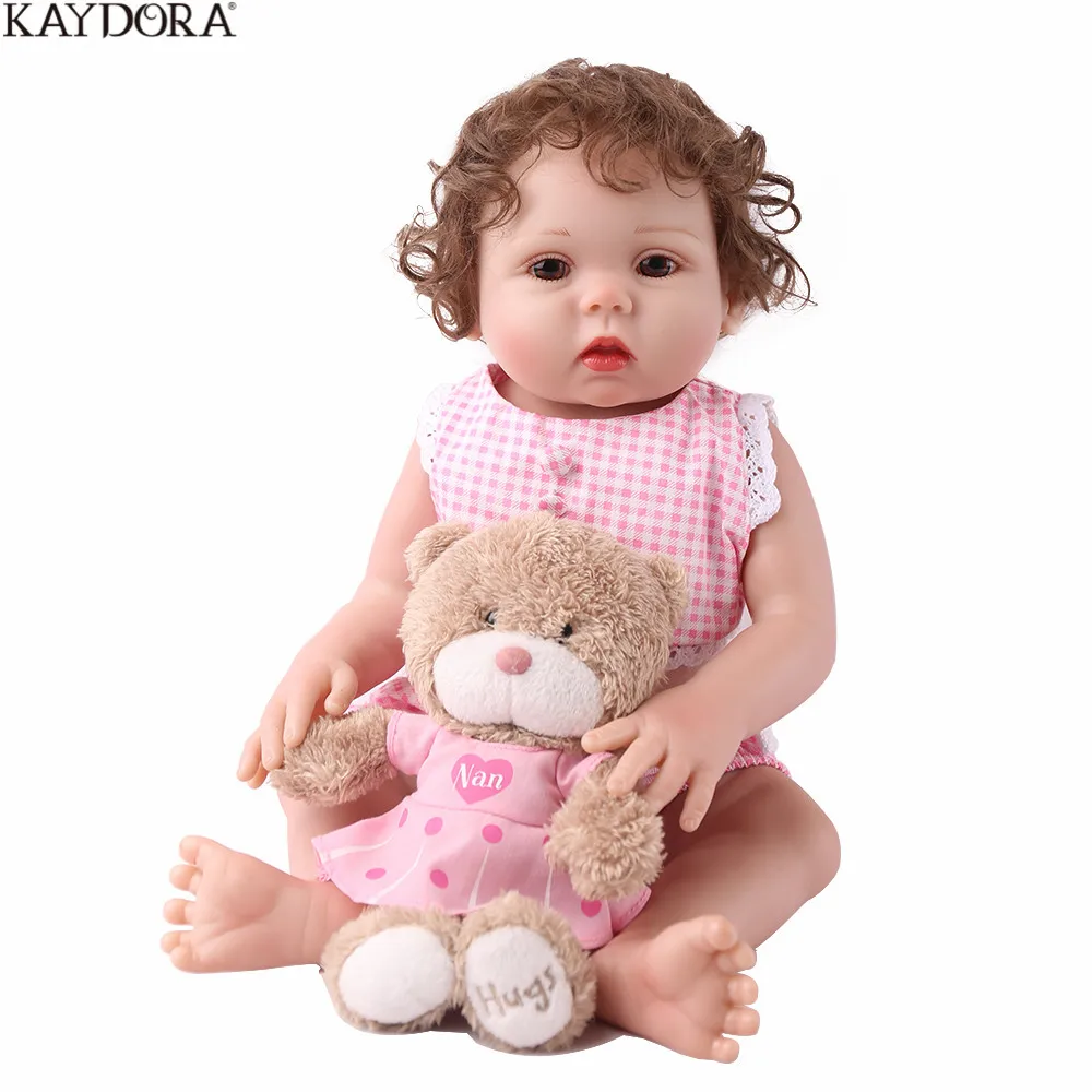 

KAYDORA Full Silicone Reborn Baby 17inch Vinyl Body Lifelike Girl Doll Bath Toy Cute Boneca With Curly Hair Bebe Reborn menina