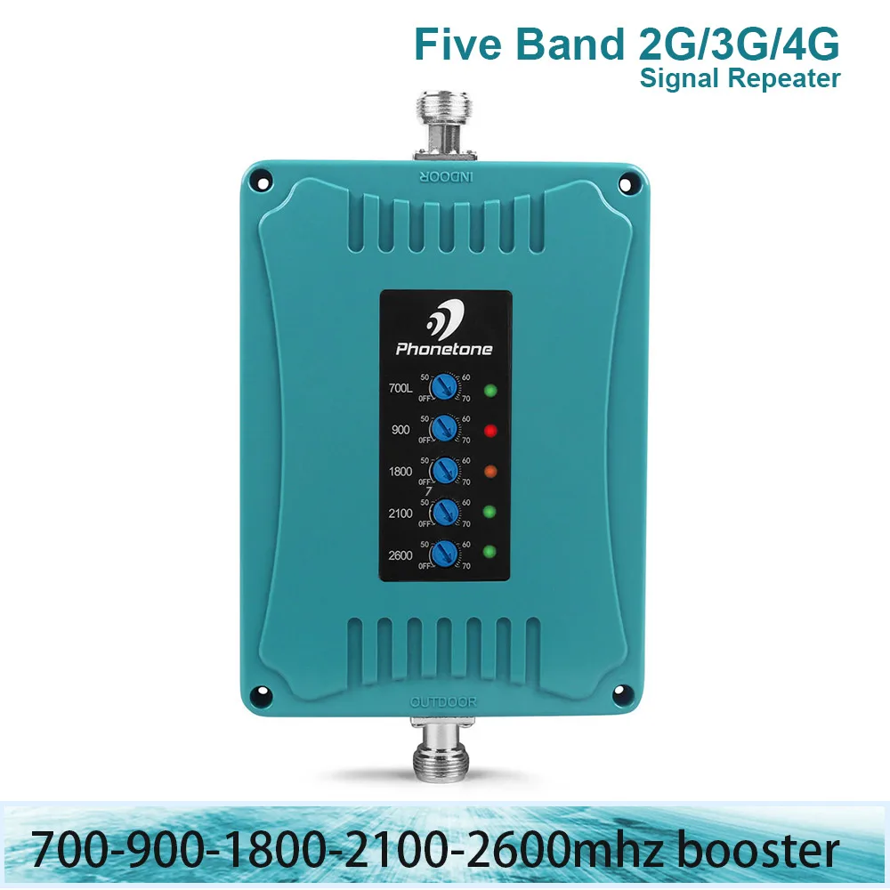 

Cellular Signal Amplifier GSM 900/LTE 700/1800/UMTS 2100 / 2600 MHz 2G 3G 4G Five Band Repeater Mobile Cell Phone Signal Booster
