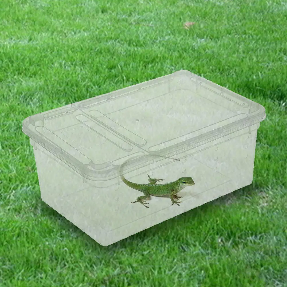 SSEDEW Reptilian Feeding Box Escape-Proof Transparent Spider Horn Frog Turtle Snake Breeding Container Black Medium 