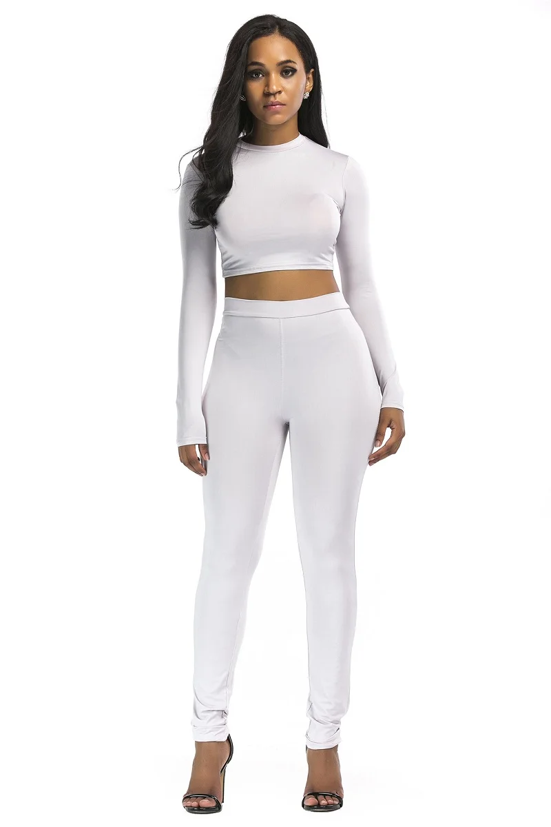 

New Arrival Sexy Skinny Women Sets Round-neck Sexy High Street Top And Trousers Sets European and American Style Hot Selling
