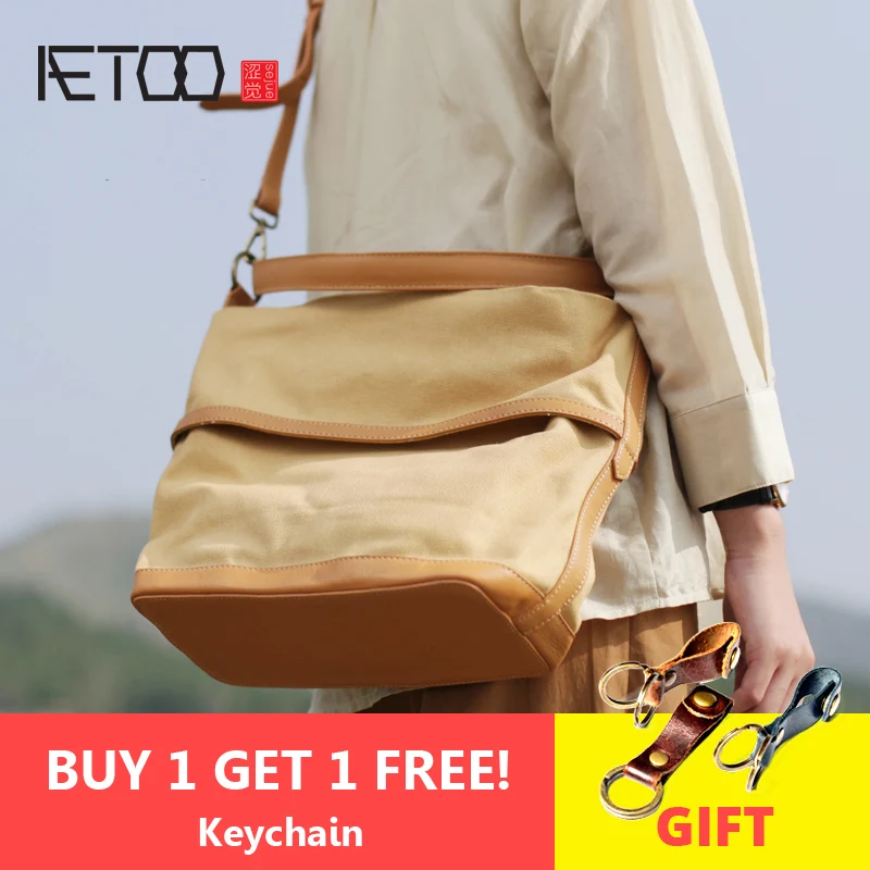 

AETOO Japanese art small fresh girl crossbody bag, retro simple canvas bucket bag, female portable shoulder bag