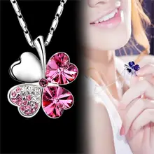 

Lucky Clovers Necklace For Women Summer Rhinestone Silver Plated Fine Jewelry Fashion Women Pendants & Necklaces Collares