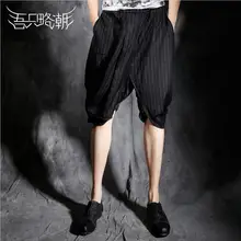 Новая мужская одежда стилист волос мода лето Свободные личности нерегулярные повседневные штаны с полосамы широкие брюки певица костюмы