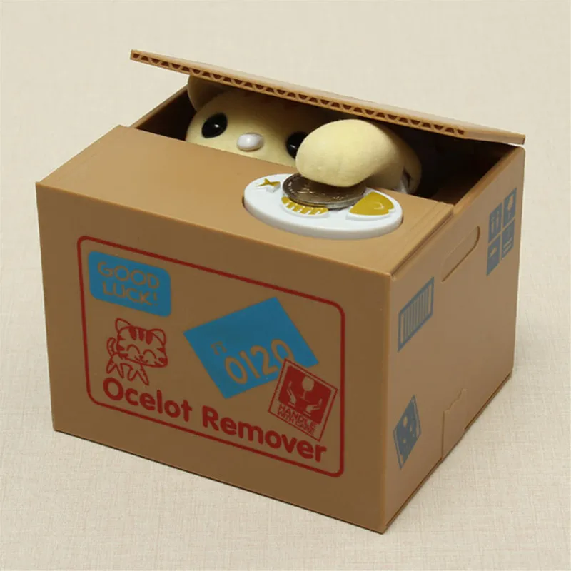 Electric Cute Cartoon Automated Lovely Cat Stealing Bank Saving Box Coin Bank Gift for Children Kids Toy photo
