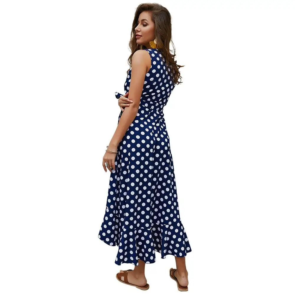 MAIAKO 2019 Summer Wommer Dress Polka Dot Ptint Polyester V Neck Sexy Women Split Dress Sleeveless For Women Clothing Bohemian MAIAKO 2019 Summer Wommer Dress Polka Dot Ptint Polyester V Neck Sexy Women Split Dress Sleeveless For Women Clothing Bohemian