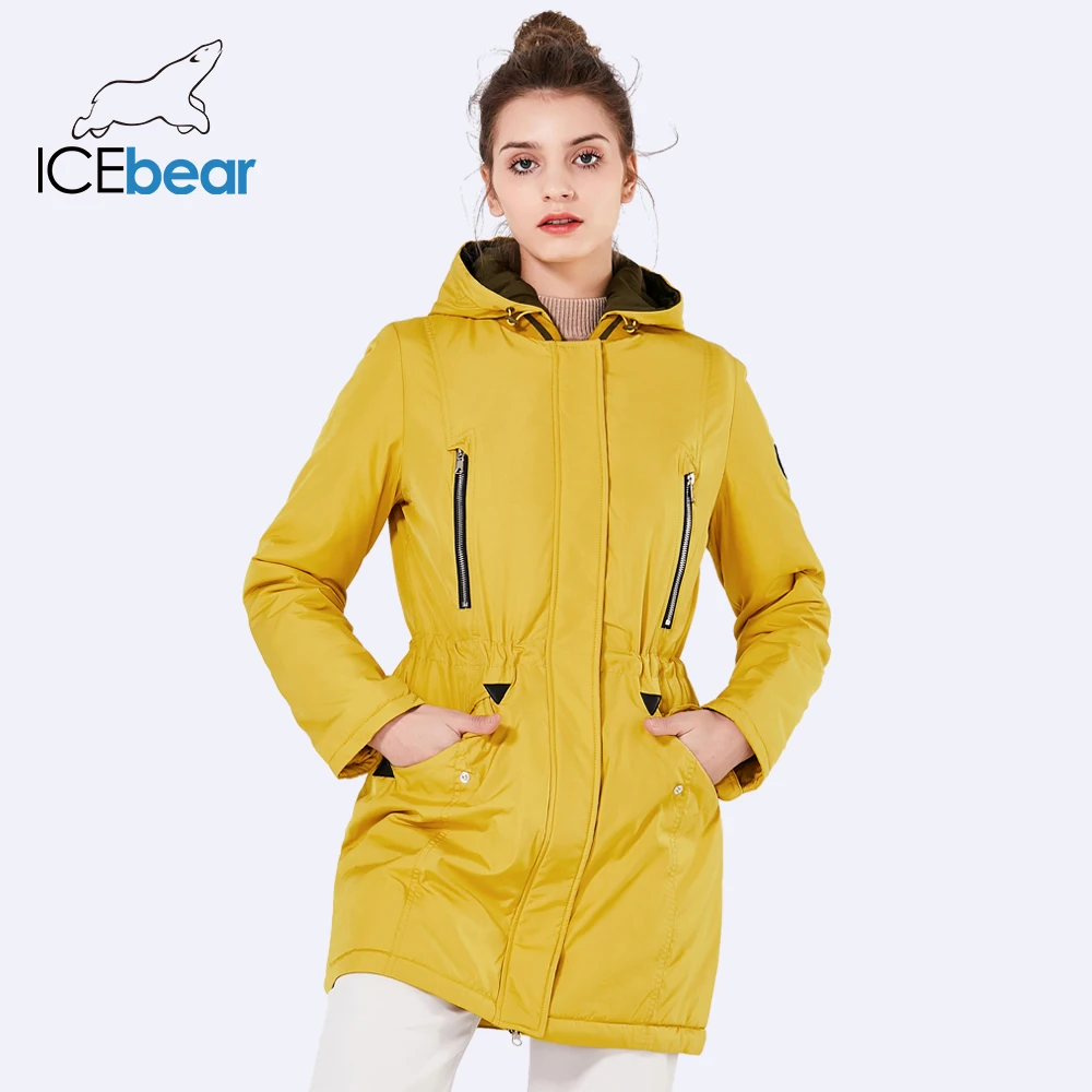 ICEbear 2018 New Brand Clothing Women Spring Autumn Parka Womens Long Thin Jacket With Hat Detachable Warm Coat 16G262D