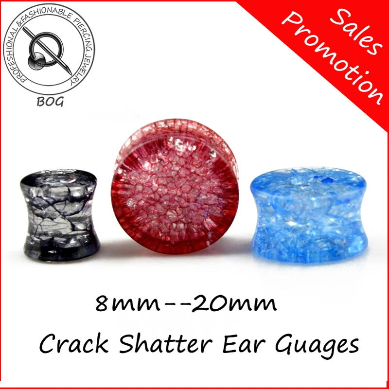 

BOG-1 Pair Shatter Crack Ear Gauges Double Flare Acrylic Ear Saddle Plugs Tunnels Expanders Earlet Piercing Body Jewelry