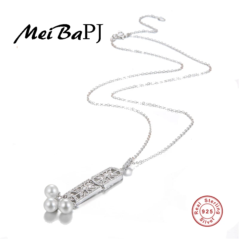 

[MeiBaPJ]Retro hollowed up high grade Pendant Necklace 925 Sterling silver vintage 18 inches fine necklace for women